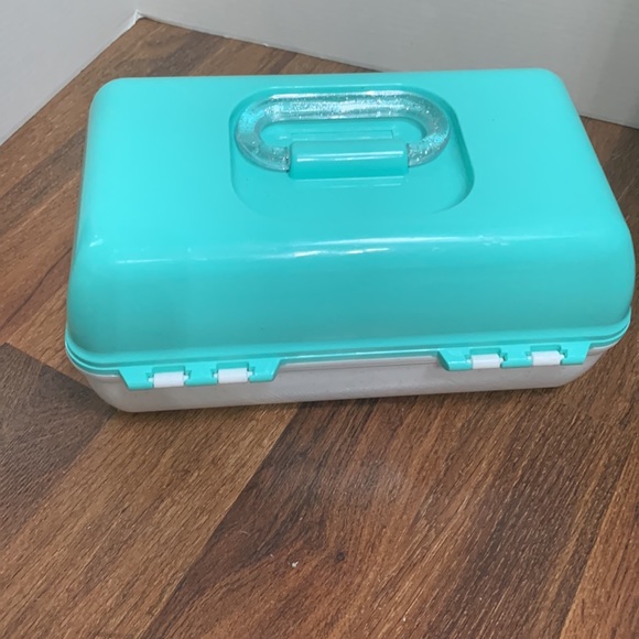 Caboodles Ulta Beauty sea green and speckled white makeup case w large mirror - Picture 7 of 8